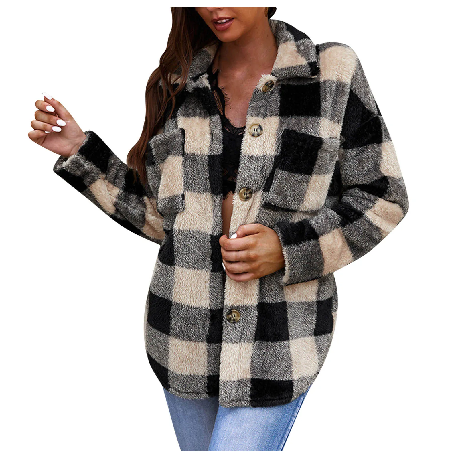 

2021 Autumn Vintage Plaid Jackets Women Turn-down Collar Buttons Female Coat Streetwear Ladies Winter Fashion Loose Outerwear