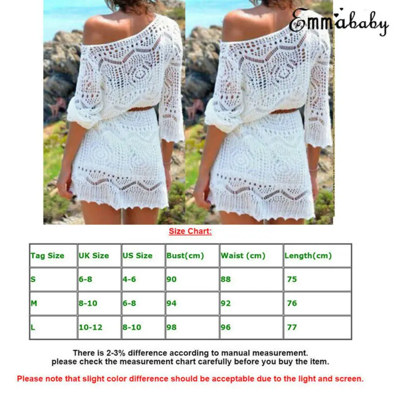 Women Floral Lace Crochet Bikini Cover Up Beach Dress Swimwear Bathing Suit Summer Swimsuit Ladies Casual Mini Dresses | Женская одежда