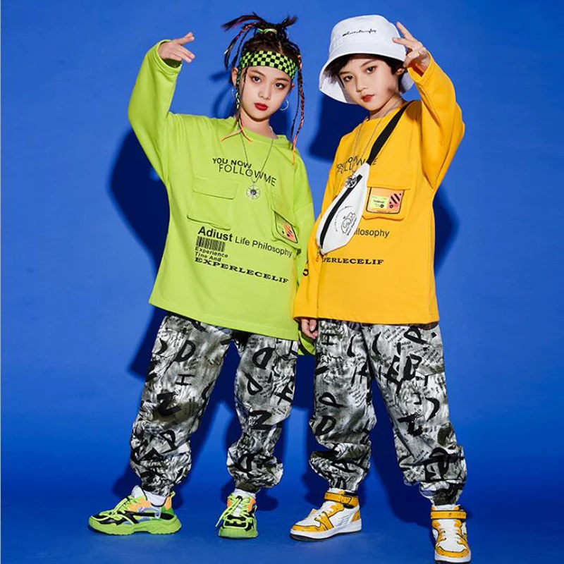 

Kids Festival Jazz Dance Wear Costumes Clothes Boys Girls Ballroom Hip Hop dancing Outfits Sweatshirt Street Camo dance pants