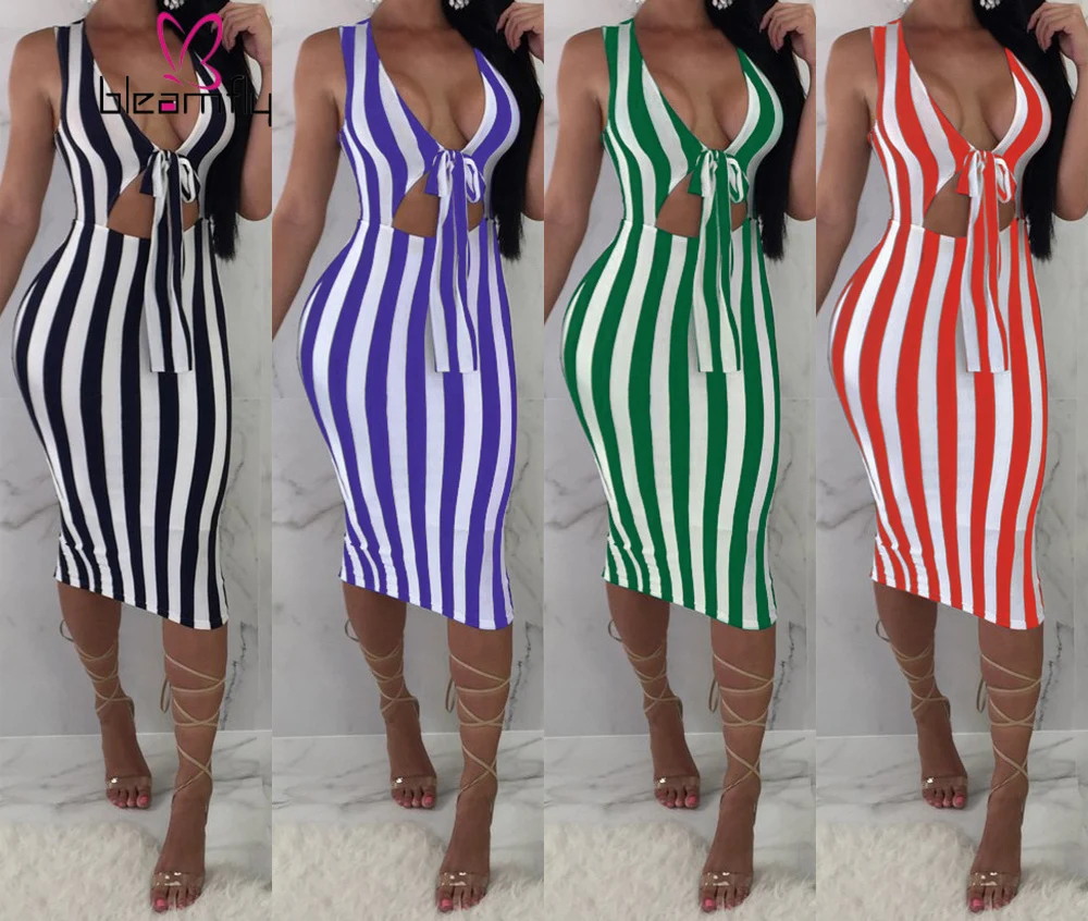 Летнее платье в полоску женские сексуальные платья с глубоким v-образным вырезом