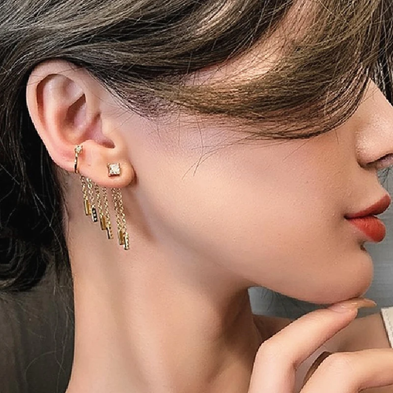 

New Unusual Ear Clip and Stud One Piece Tassel Dangle Earring Fashion Korean Women Jewelry Luxury Party Sexy Accessories Earring