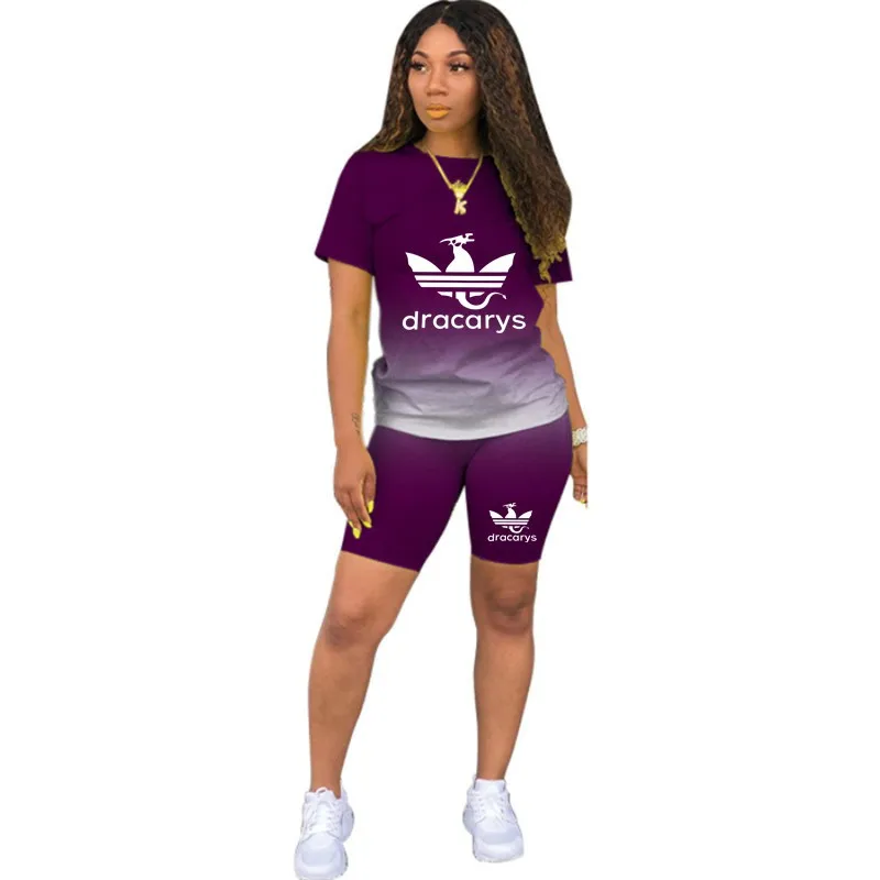 

Ensemble Femme Two Piece Set Women's Tracksuit Gradient Matching Tops And Biker Shorts Sets Sportwear Clothes Woman Summer Sets