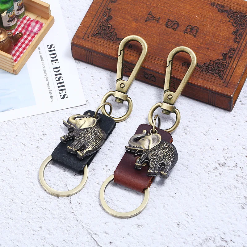 Мода слон кулон брелок для ключей в винтажном стиле из натуральной кожи животных