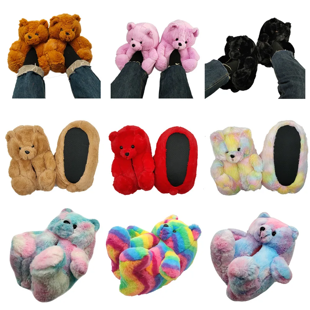 

Women Home Indoor Soft anti-slip Faux Fur Cute Slippers Winter Warm Shoes Cartoon Plush Teddy Bear Slippers EUR 35-41