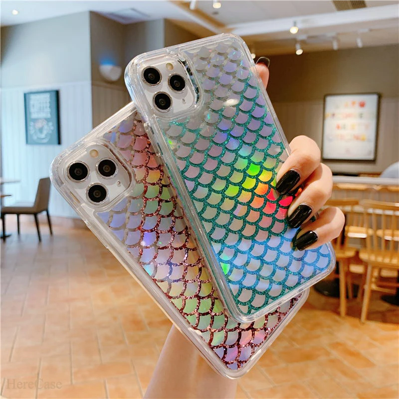 Bling Liquid Dynamic Quicksand Laser Mermaid Fish Scales Glitter Shinny Phone Cases For iPhone X XS MAX XR 7 8 6 6S Plus Cover images - 6