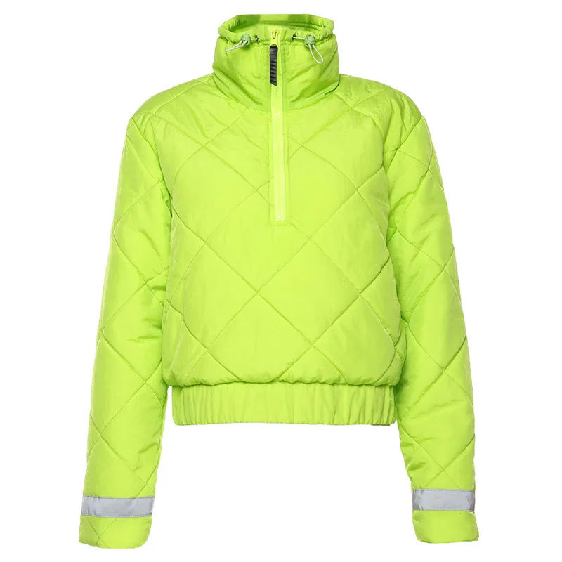 Neon Green BOOFEENAA женские пальто и куртки зимняя одежда неоновая зеленая стеганая куртка-пуховик на подкладке с пупырышками полосатый каждодневный свободный парка C87-BD43 - Цвет: Neon Green