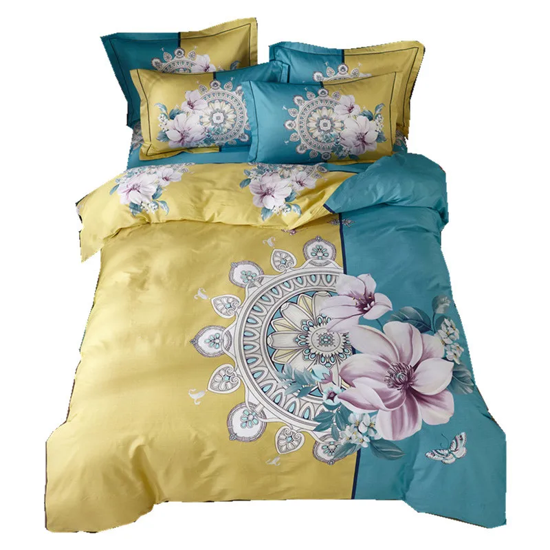 

2021 New Arrival Thickened Cotton Material 4pcs Flower Decoration Brushed Print Pattern Bedding Set