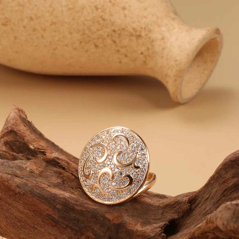 

Gulkina Luxury Natural Zircon Earring Ring For Women 585 Rose Gold Crystal Flowers Big Round Ring Ethnic Bridal Wedding Jewelry