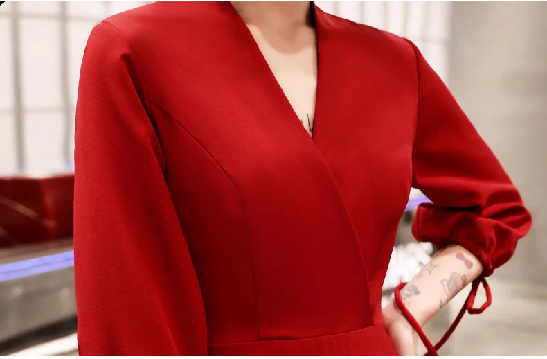 Красные женские Высокая Талия v-образным вырезом Вечерние платья модные класса