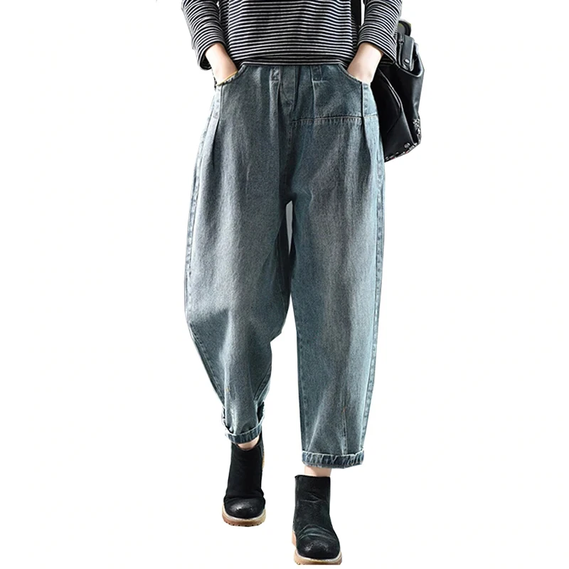 Женские джинсовые брюки для женщин большие свободные отбеленные винтажные