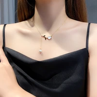 new hot selling simple fashion delicate tulip titanium steel necklace pearl tassel clavicle chain