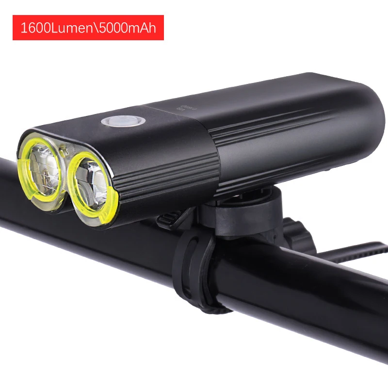 1600 Lumens Профессиональный велосипедный светильник IPX6, водонепроницаемый, 1600 люменов, велосипедный внешний аккумулятор, Аксессуары для велосипеда, Перезаряжаемый USB светильник-вспышка, лампа - Цвет: 1600 Lumens