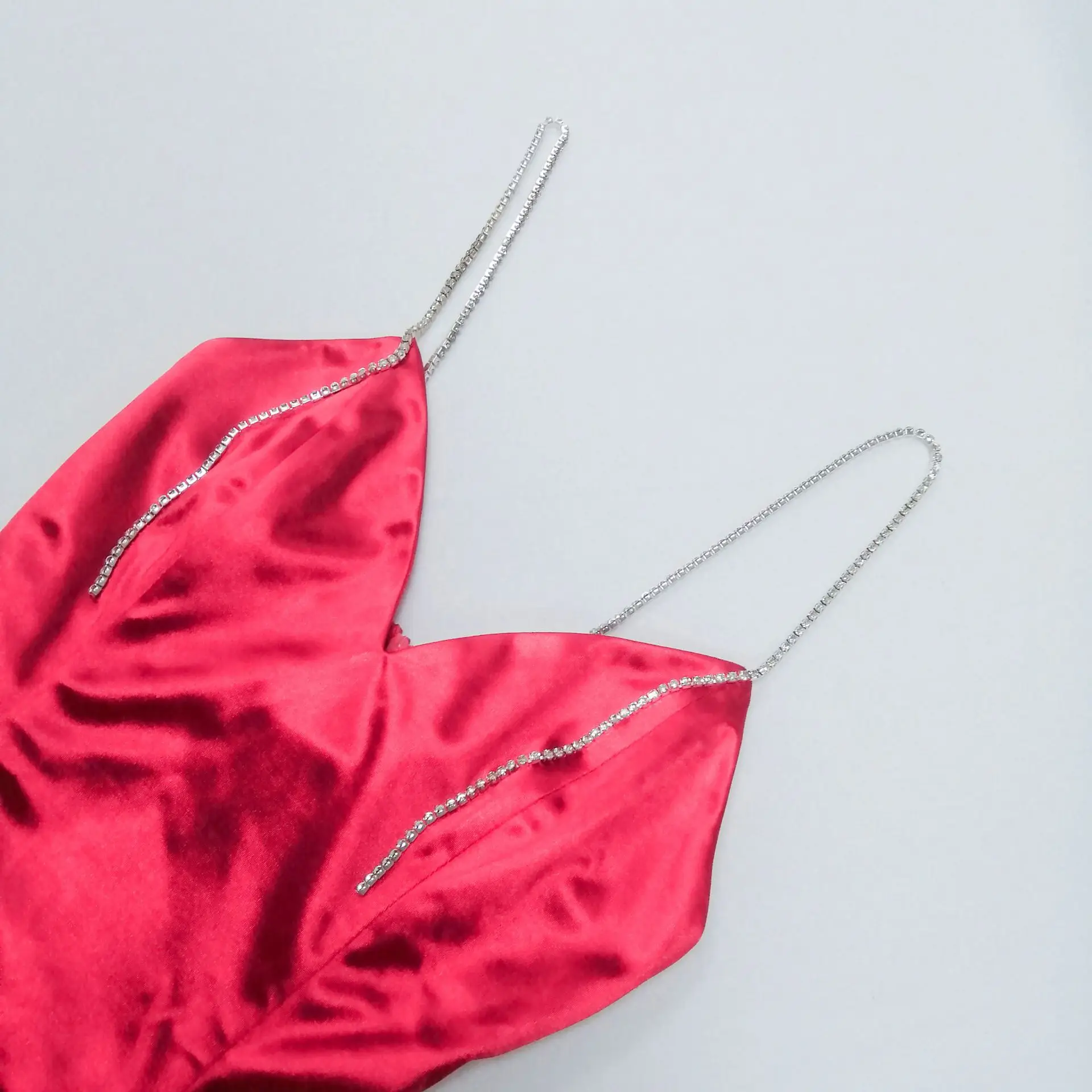 

2020 summer Crystal Strap Mini Satin Dress Women Sexy Backless Bodycon Party Dress Satin Stretch Short Club Dress Red AG-81