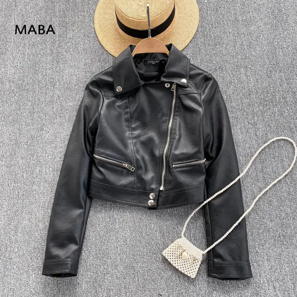 

Autumn Black Short Faux Leather Jacket Women Long Sleeve Zipper Designer Soft Motorcycle Pu Jacket Streetwear Leather Jacket