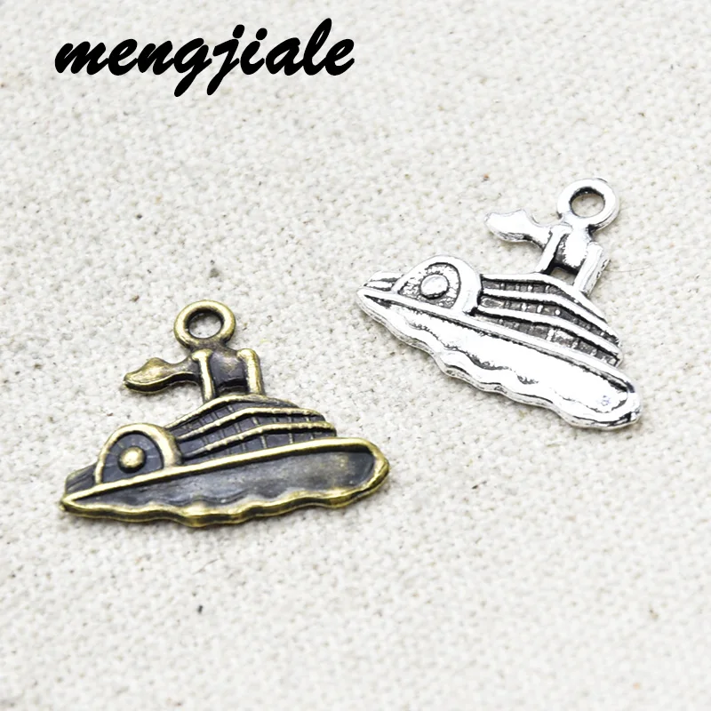 

15pcs Wholesale Two Color Steamship Charms Alloy Metal Boat Pendants For DIY Handmade Jewelry Accessories Making 24*20mm