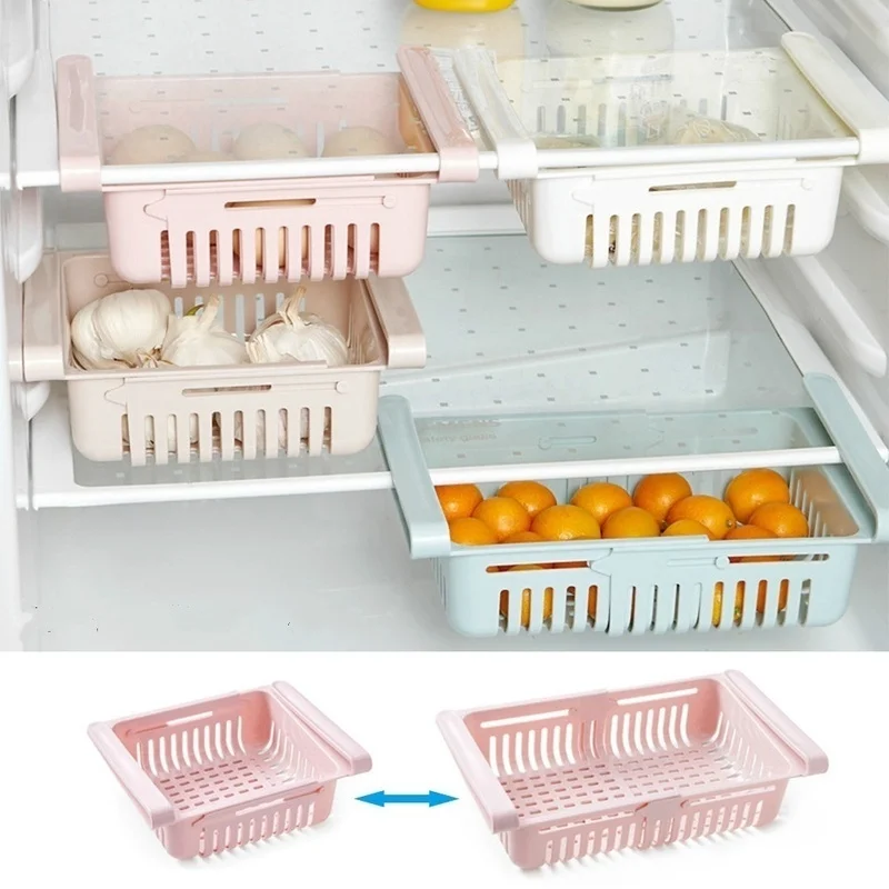 

New Adjustable Stretchable Refrigerator Organizer Drawer Basket Refrigerator Pull-Out Drawers Fresh Spacer Layer Storage Rack