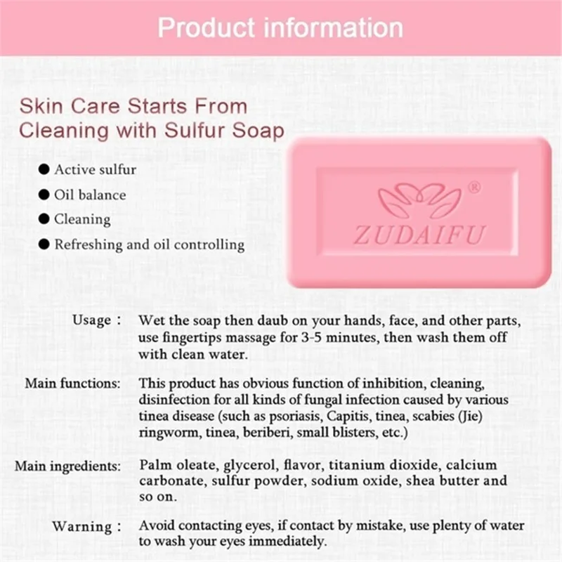 5pcs Brand Sulfur Soap Anti-mites Anti-acne Body Cleansing Soap Skin Treatment Acne Psoriasis Seborrhea Eczema Anti Fungus TTCC