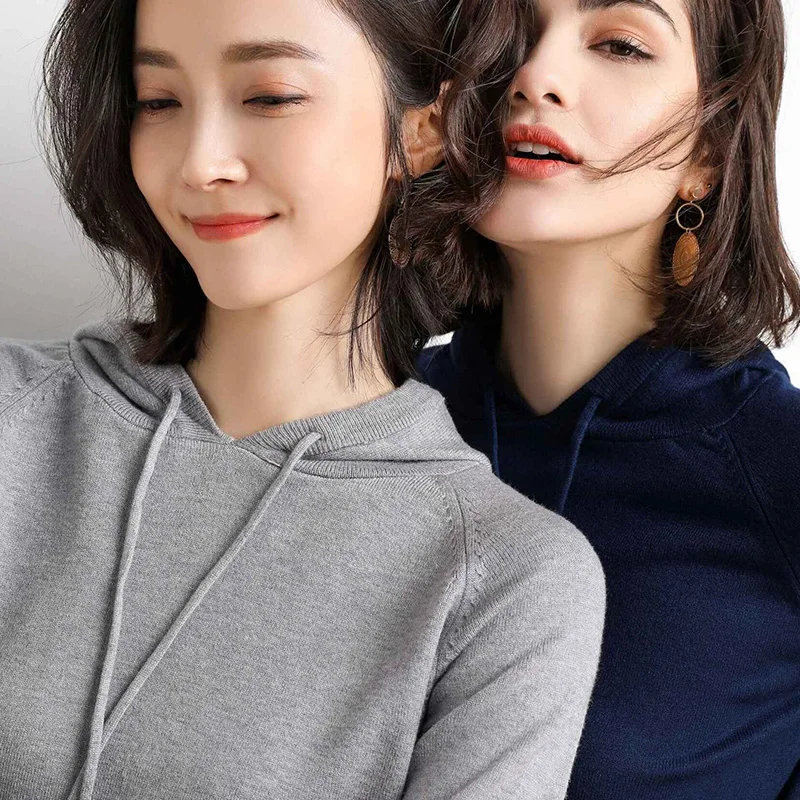 Свитер с капюшоном однотонный узкий вязаный свитер короткий свободный тонкий