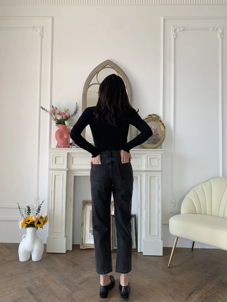 

Women Jeans Asymmetrically Cut Vintage Straight Nine-point jeans woman Jeans Pants