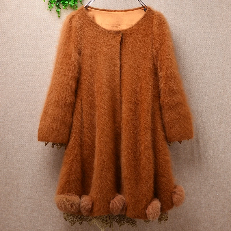 

Женский зимний плотный теплый Пушистый Плюшевый кашемировый вязаный кардиган 1 кг из меха норки с длинными рукавами Приталенный кардиган и...