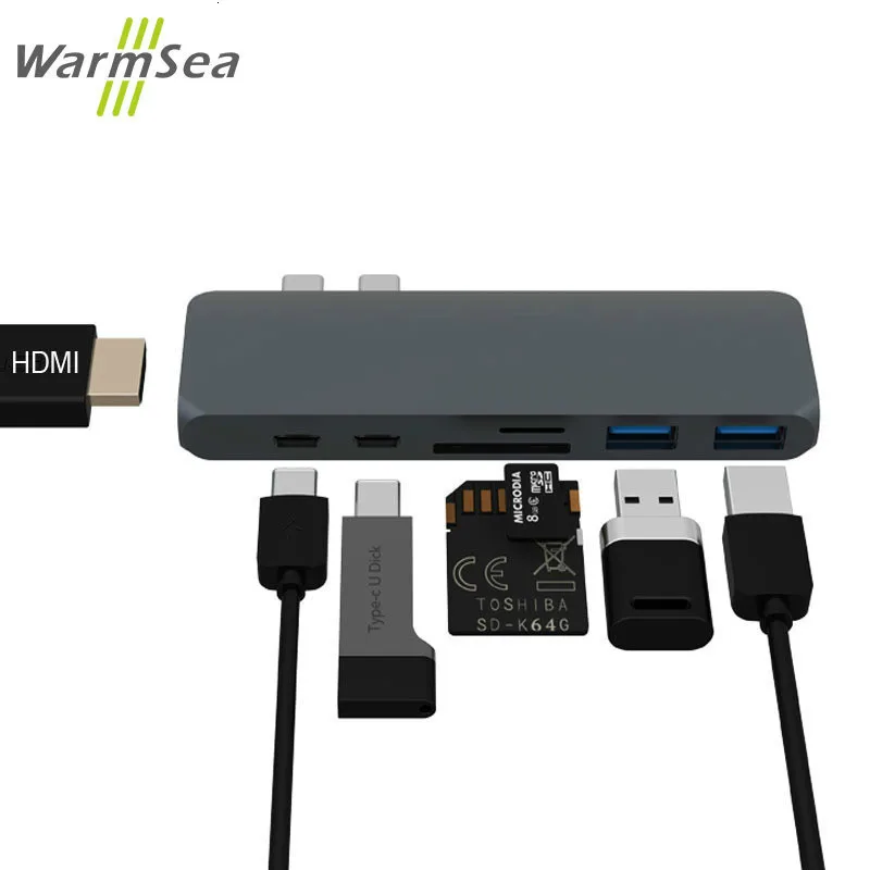 USB C концентратор TYPE C Thunderbolt 3 адаптер USB-C док-станция с HDMI 4k PD USB 3,0 SD TF кард-ридер для MacBook Pro Air 13 15