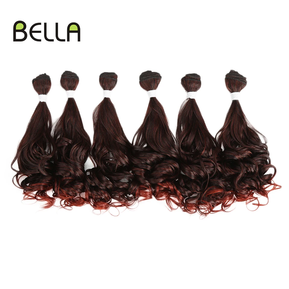 Bella 16 18 20 дюймов 7 шт. Омбре красные пряди с закрытием синтетические волосы