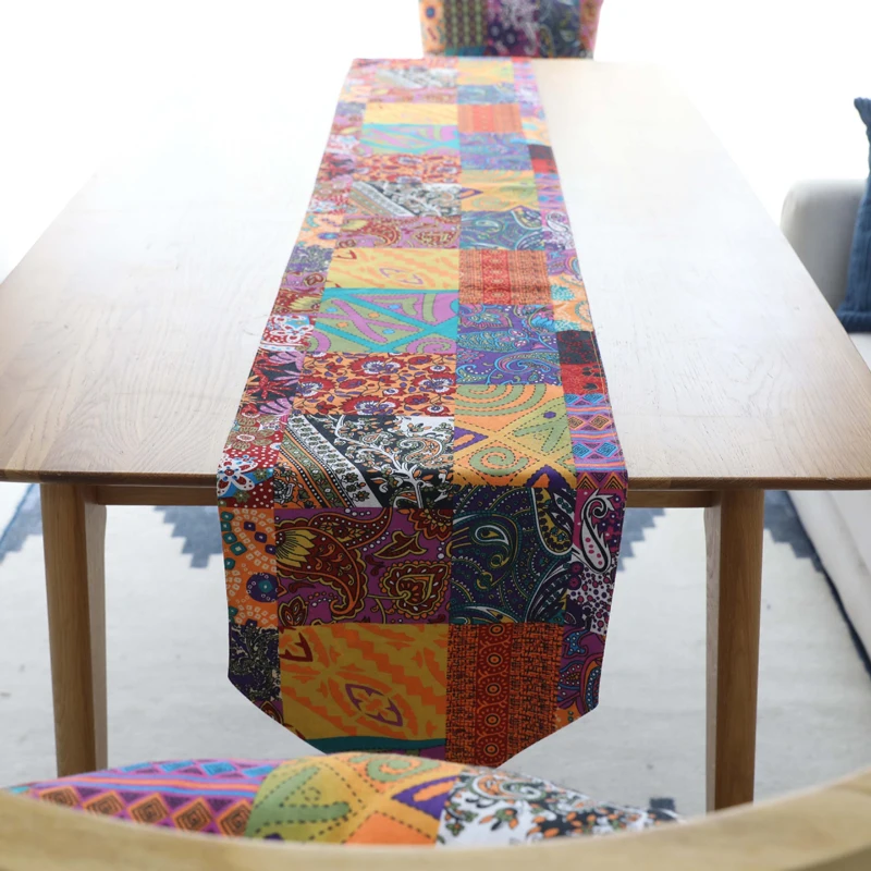 Настольная дорожка в стиле бохо из хлопка и льна с красочным рисунком скатерть