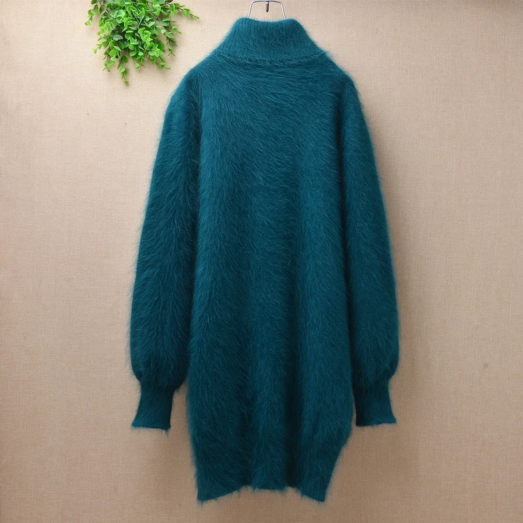 

Top mujer femme fashion christmas slim winter warm real plush medium long mink cashmere slit tail turtleneck pullover angora rabbit fur sweater solid color Ladies tops bottoming blouses