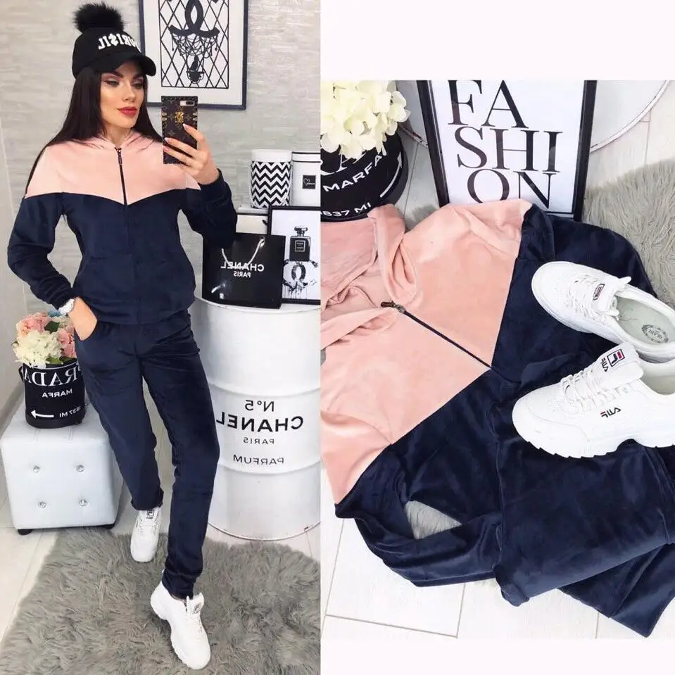 

2021 hip hot two piece set tracksuit women hoodie sweatshirt Autumn Winter 2 piece set women Tracksuits hood casaco feminino