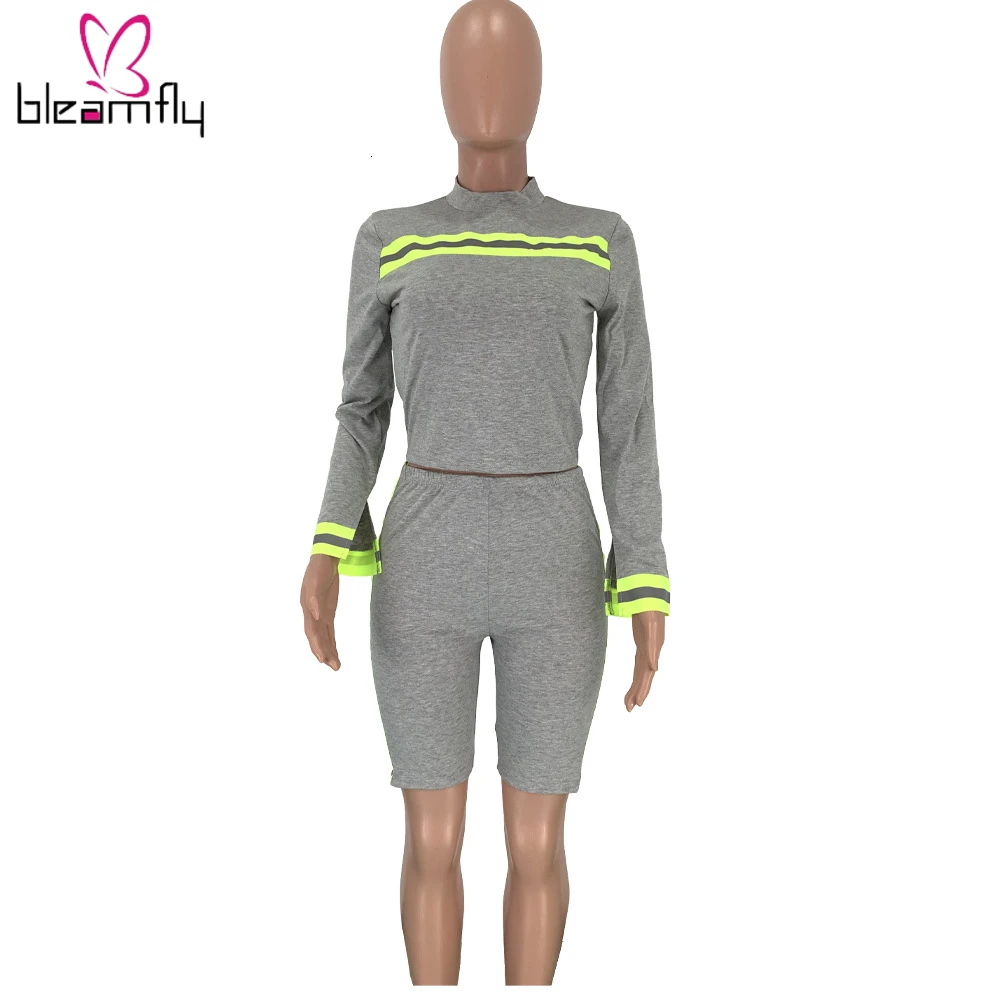 2019 женский осенний костюм в полоску с длинным рукавом топ брюки длиной до колен