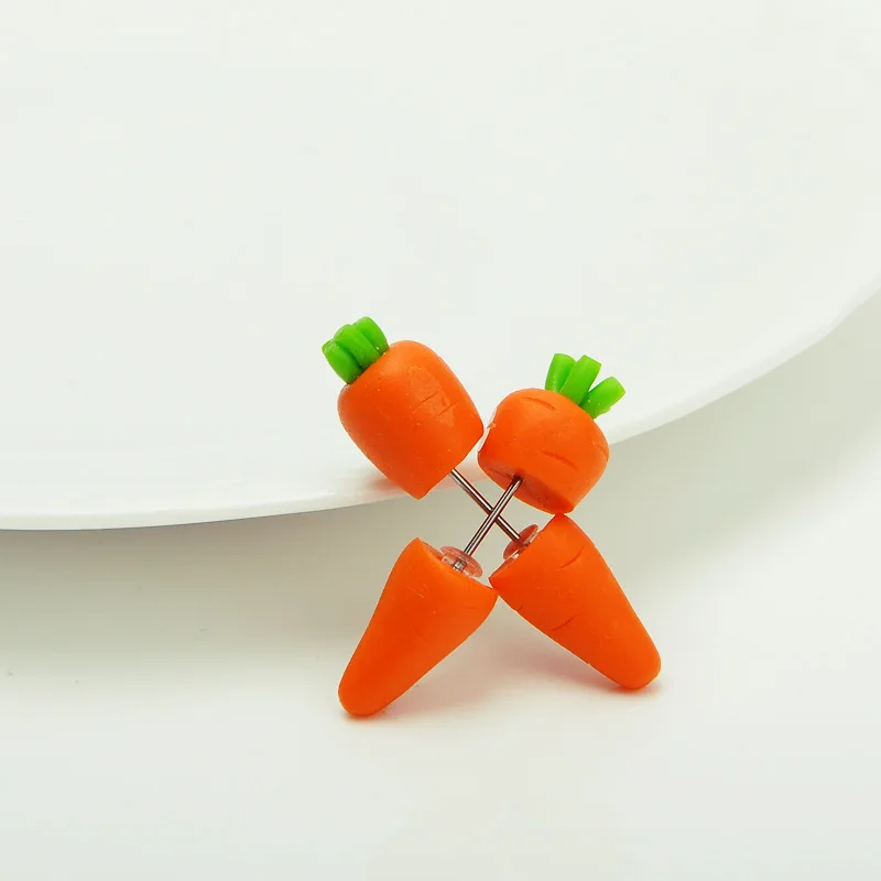 

IL2C-3 Polymer Clay 3D Carrot Studs Earrings for Girls Women Kid Gifts Festive Easter Food Jewelry Orange Carrot Charm Earrings
