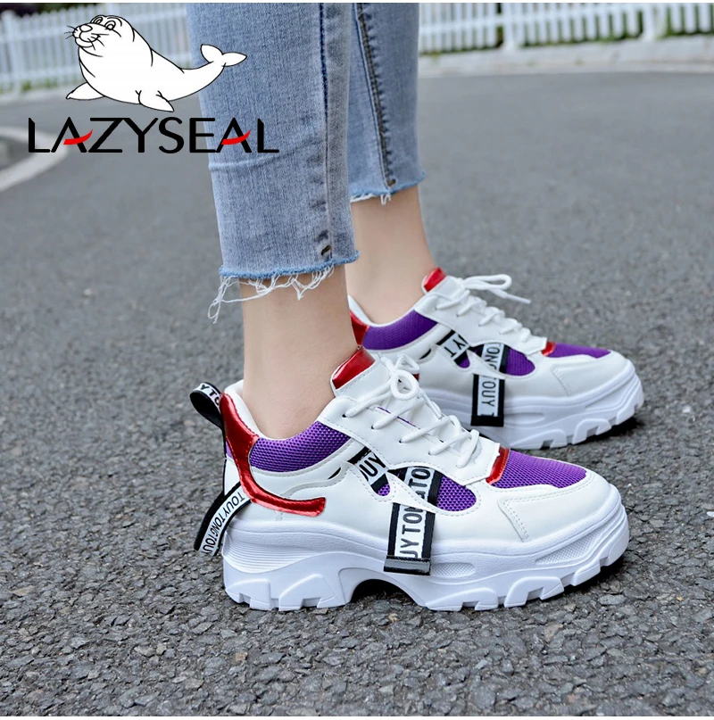LazySeal/обувь, увеличивающая рост; женские кроссовки; ботильоны для женщин; обувь на шнуровке с круглым носком на массивном каблуке; женский Вулканизация