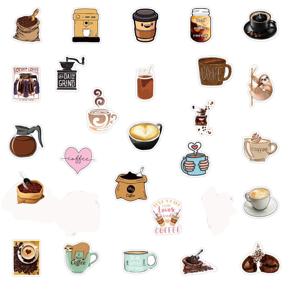 103050pcs cute coffee cartoon graffiti stickers aesthetics laptop guitar luggage phone waterproof anime sticker decal kid toy free global shipping