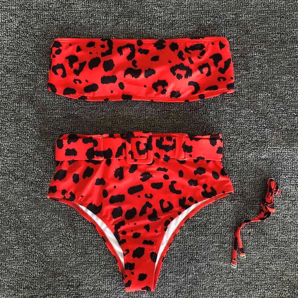 Женский купальник с высокой талией однотонный комплект бикини сексуальный бандо