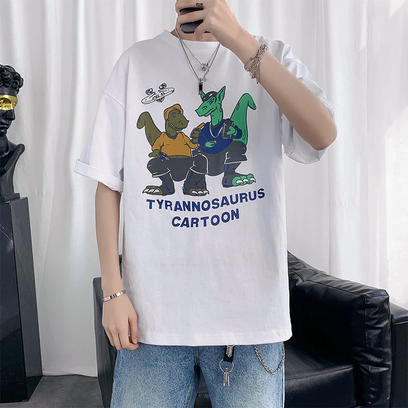 

Cotton T-shirt short sleeve summer new casual men's loose couple cartoon printed street hip-hop T-shirt AT269
