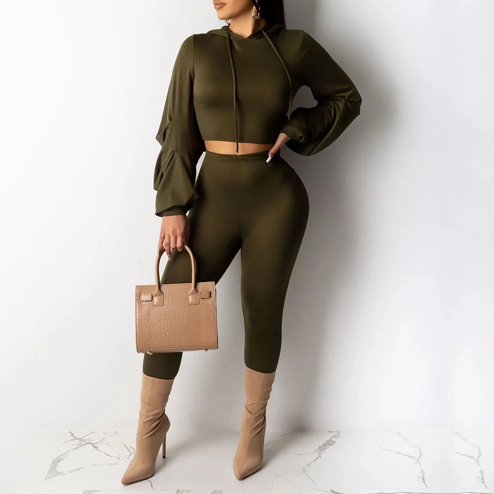 Осенние модные комплекты из двух предметов с длинным рукавом однотонные