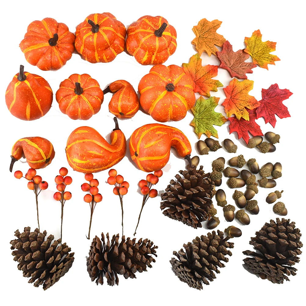 Набор искусственных тыкв Мини тыквы сосновые конусы листья желуди и ягоды