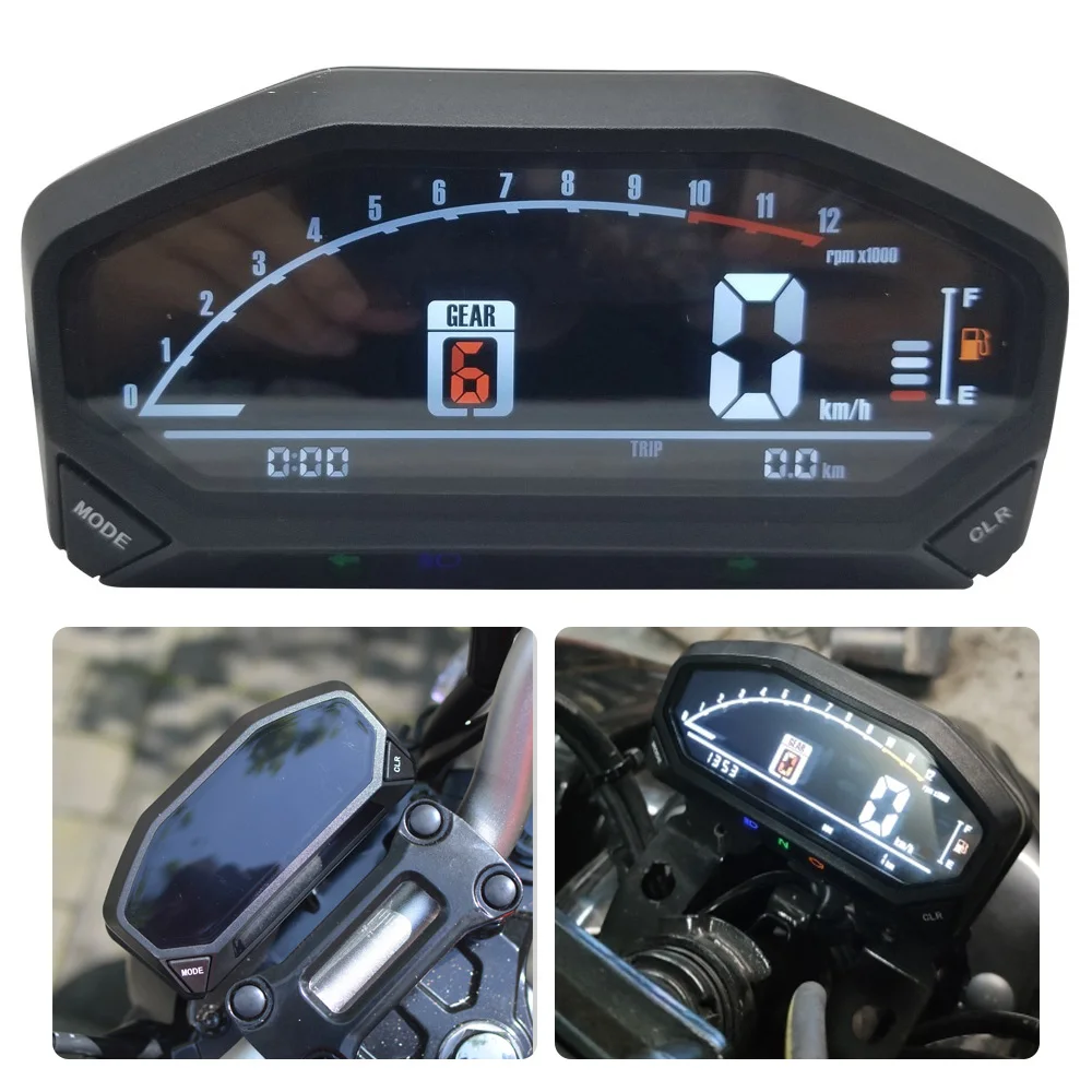 

LCD Display Digital Motorcycle Speedometer with LED Backlight Waterproof Odometer Tachometer For 1,2,4 Cylinders YG150-23