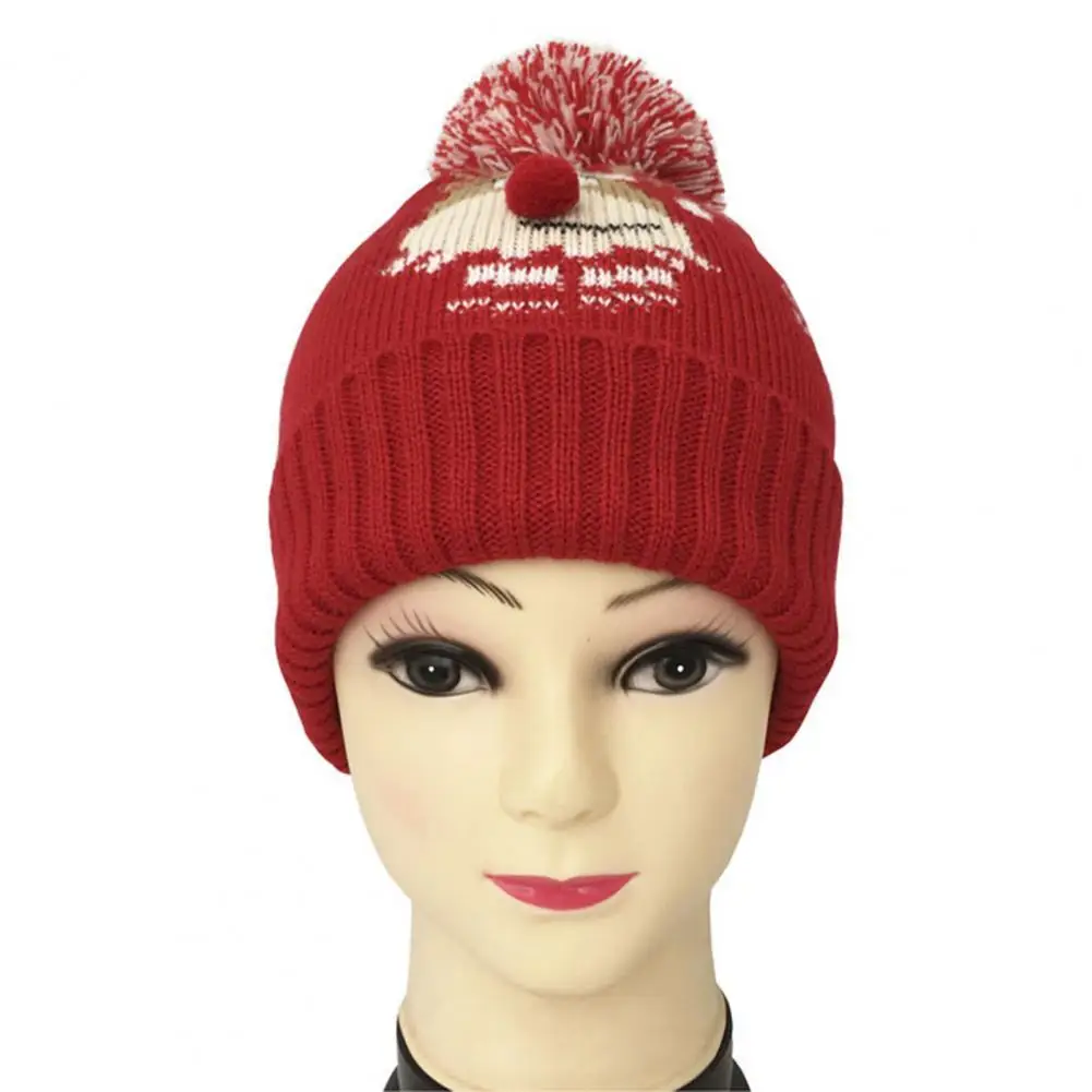 

Шапка-бини с рождественским оленем, снежинкой, узором, плюшевым шариком, унисекс, с закругленными краями, универсальная вязаная шапка для по...