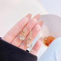 14k real gold geometry cube ear stud hollow out exquisite plant water drop temperament earrings lady romantic glamour jewelry