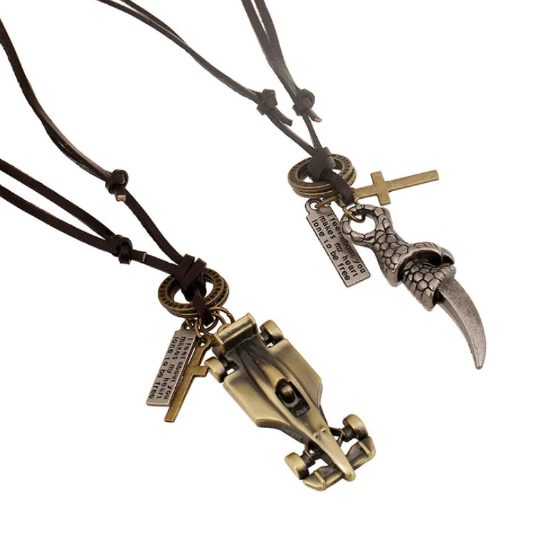 Fashion Punk Mannen Vintage Lange Ketting Legering Kruis Hangers Racing Auto Klauw Lederen Ketting Verklaring Charm Choker Sieraden Fashion Punk Mannen Vintage Lange Ketting Legering Kruis Hangers Racing Auto Klauw Lederen Ketting Verklaring Charm Choker Sieraden