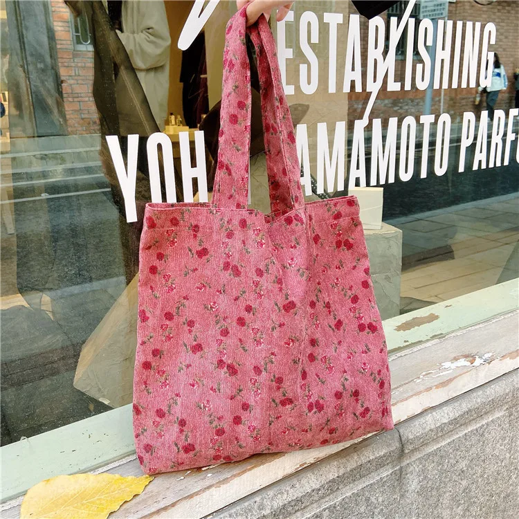 

Flowers Corduroy Shoulder Shopping Bag Tote Package Crossbody Bag Satchel Handbag Lady Crossbody Foldable Reusable shopper Bag