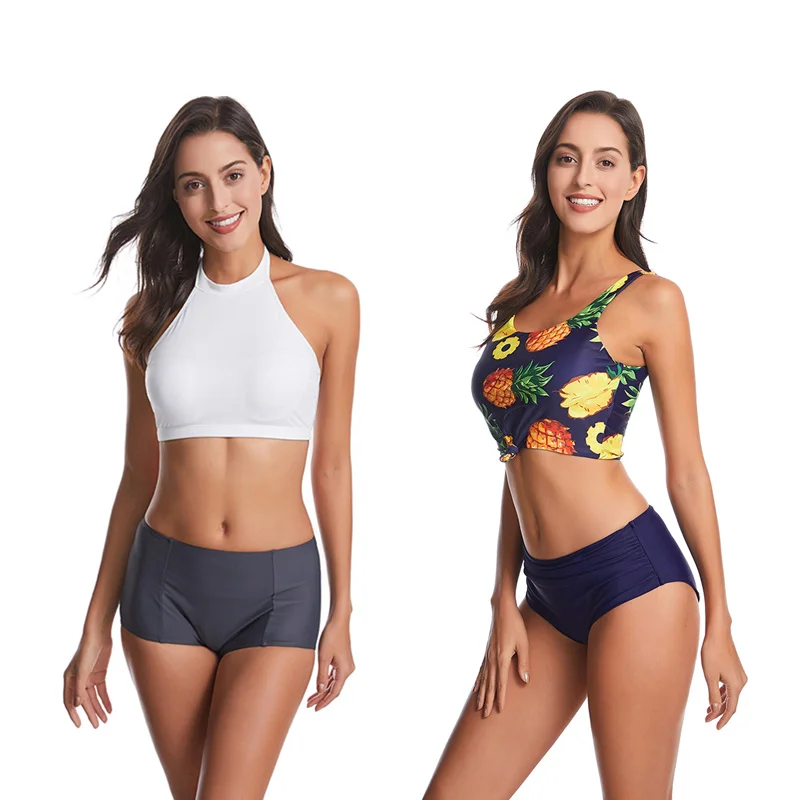 Женский раздельный купальник бикини пуш ап с высокой талией пляжная одежда для