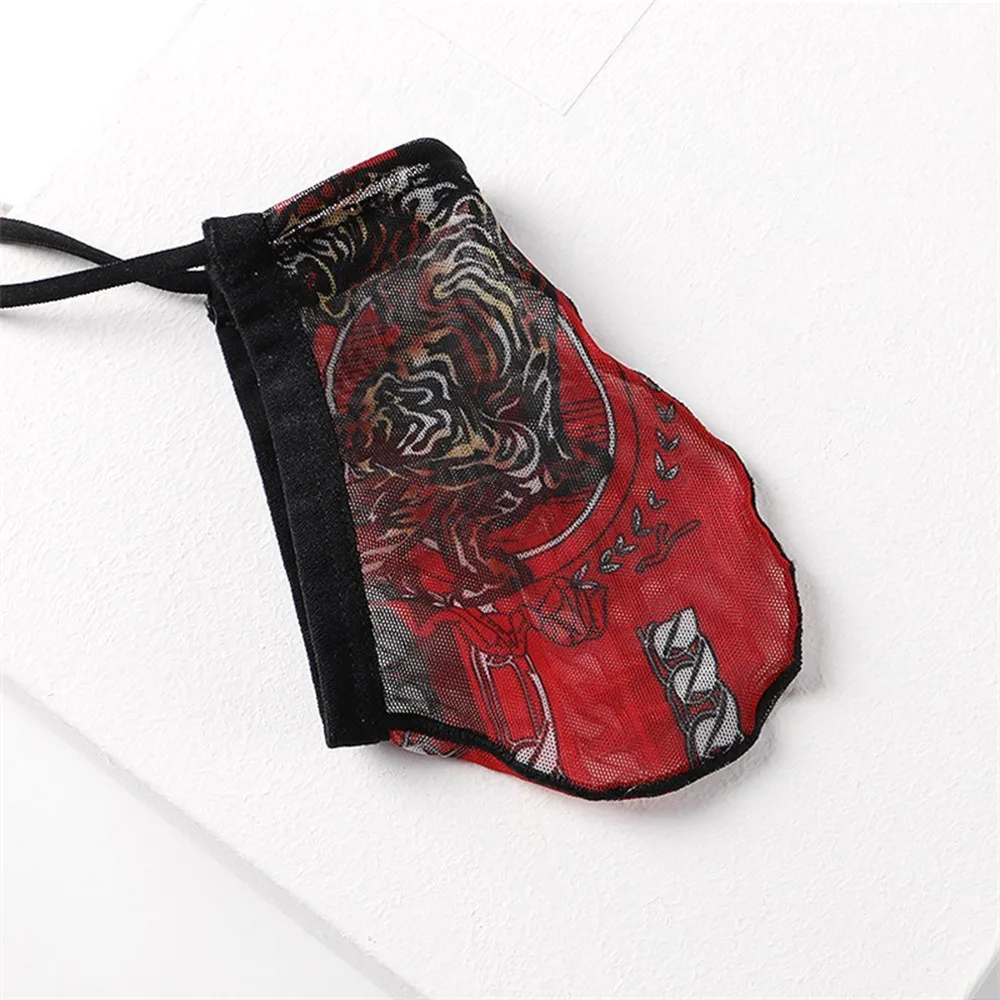 

Adjustable Men's Sexy Mesh Breathable Printed Underwear Jockstrap Briefs T-back Thong G-String Pouch Underpants T-Pants 2021 New