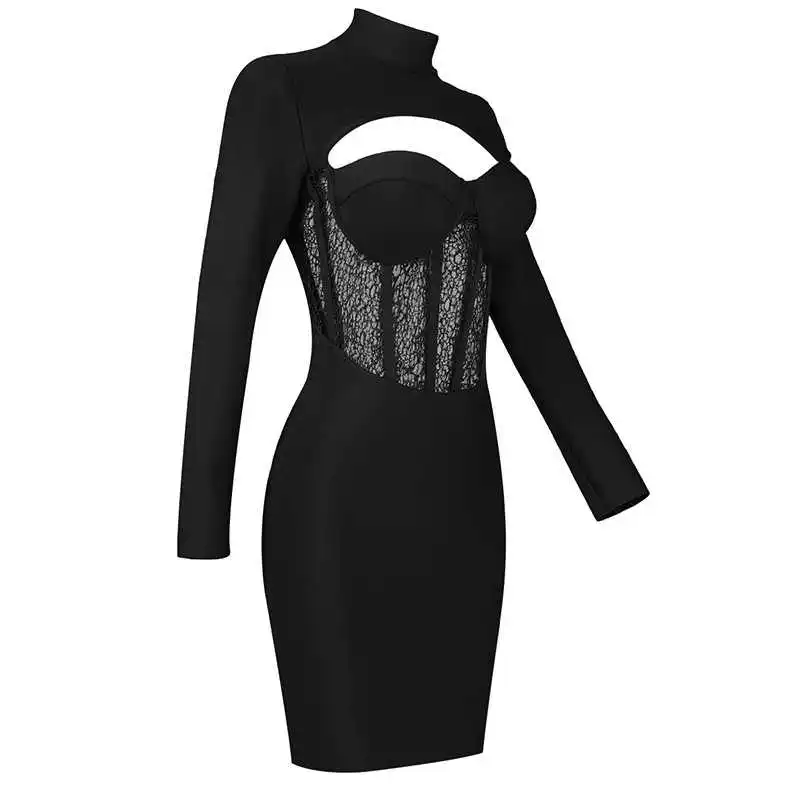 

summer new 2021 Cocktail party sexy temperament women's hollow out lace bandage dress tight dress
