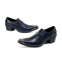 spring summer italian men shoes genuine leather wedding crocodile pattern slip on pointed toe high heels