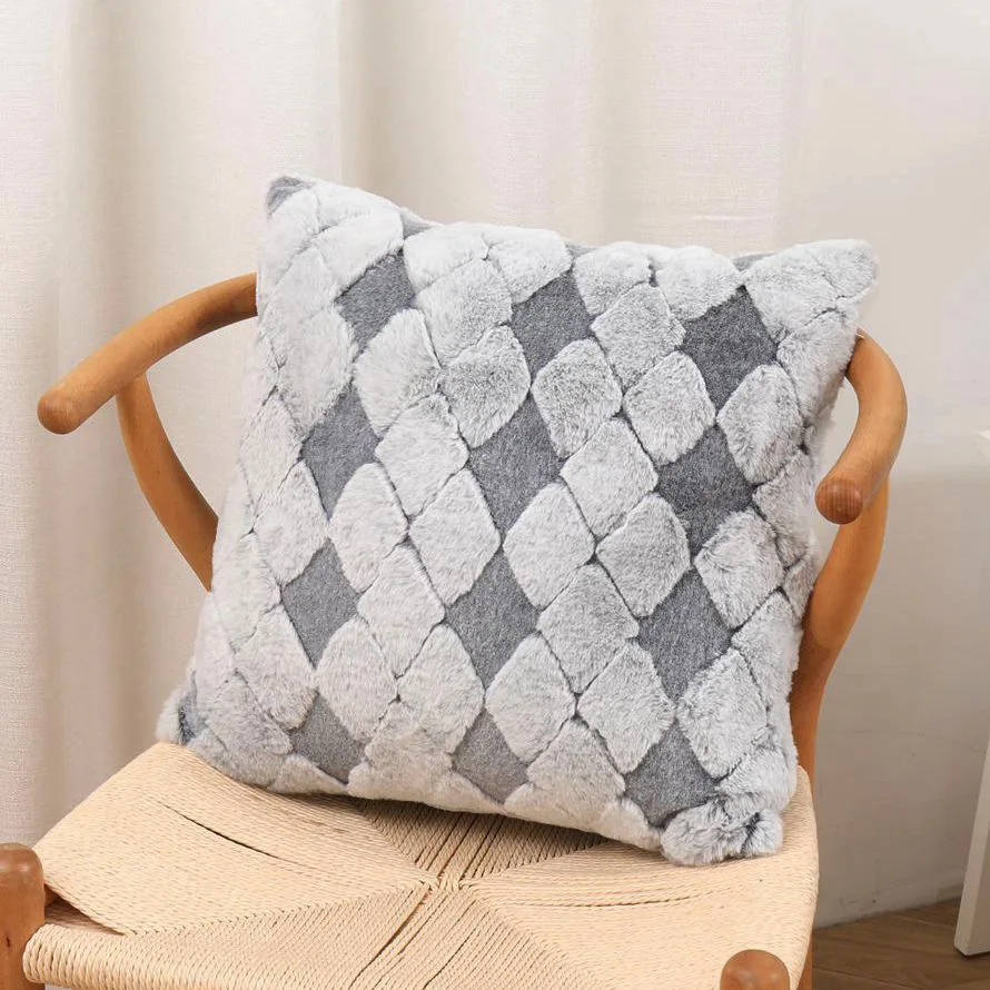 

45*45 Plaid Plush Throw Cushion Cover Home Decor Geometric Flocked Pillowcase Outdoor Garden Sofa Decorative Pillowcover 40011