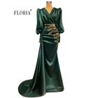 Темно-зеленые вечерние платья Floria с V-образным вырезом и длинными рукавами из пузырчатой пленки 2021, женские платья для выпускного вечера, одежда для мам