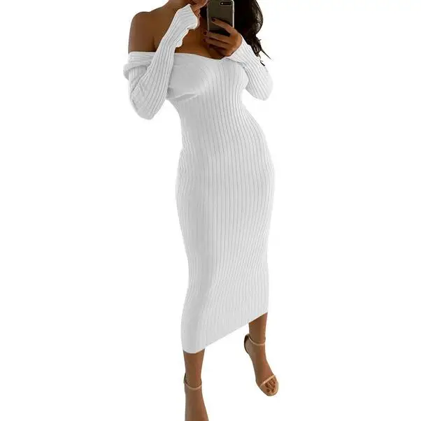 Женское осенне зимнее Макси платье с v образным вырезом и длинным рукавом женские