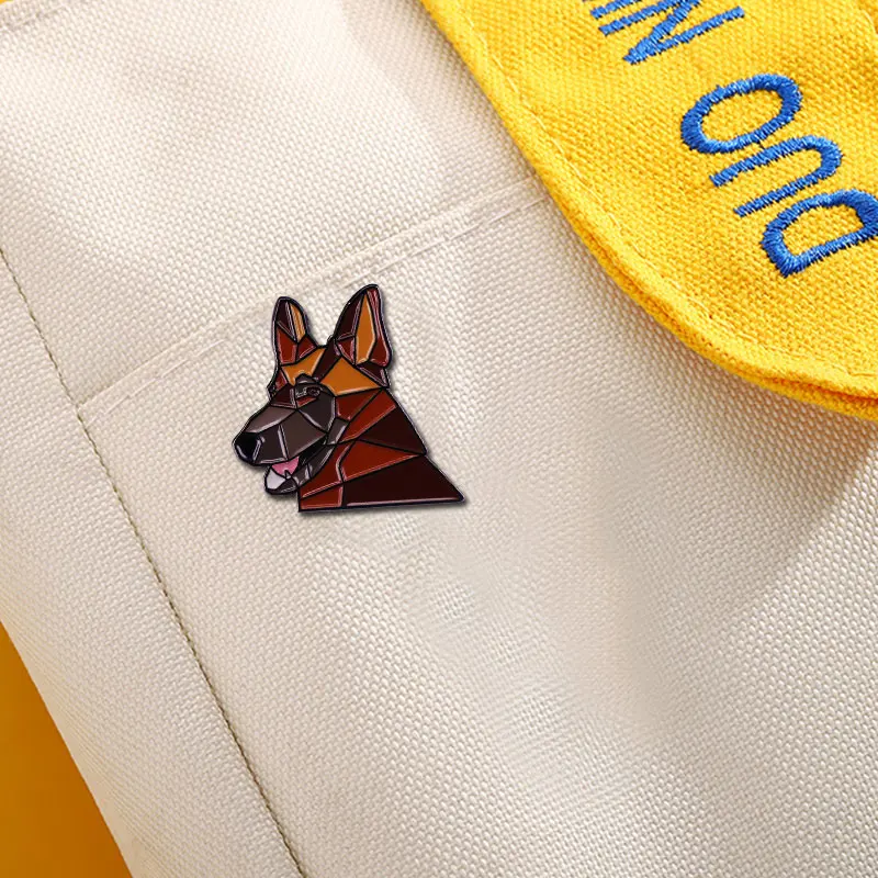 Крутая эмалированная булавка в виде немецкой овчарки геометрический 3D значок